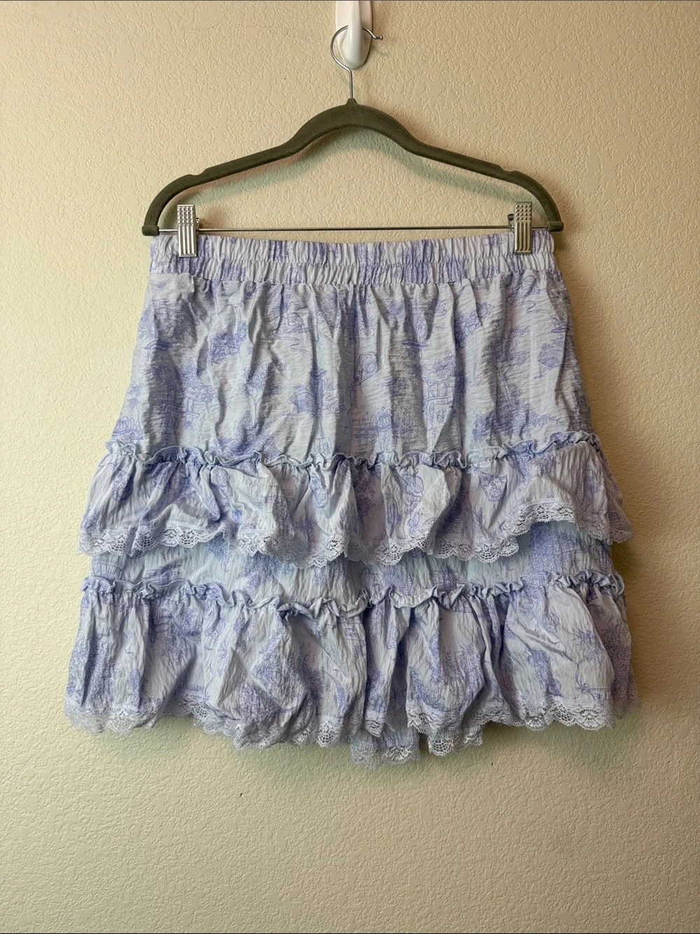 Bridgerton Light‎ Blue Floral Tiered Ruffle Skirt Size Large